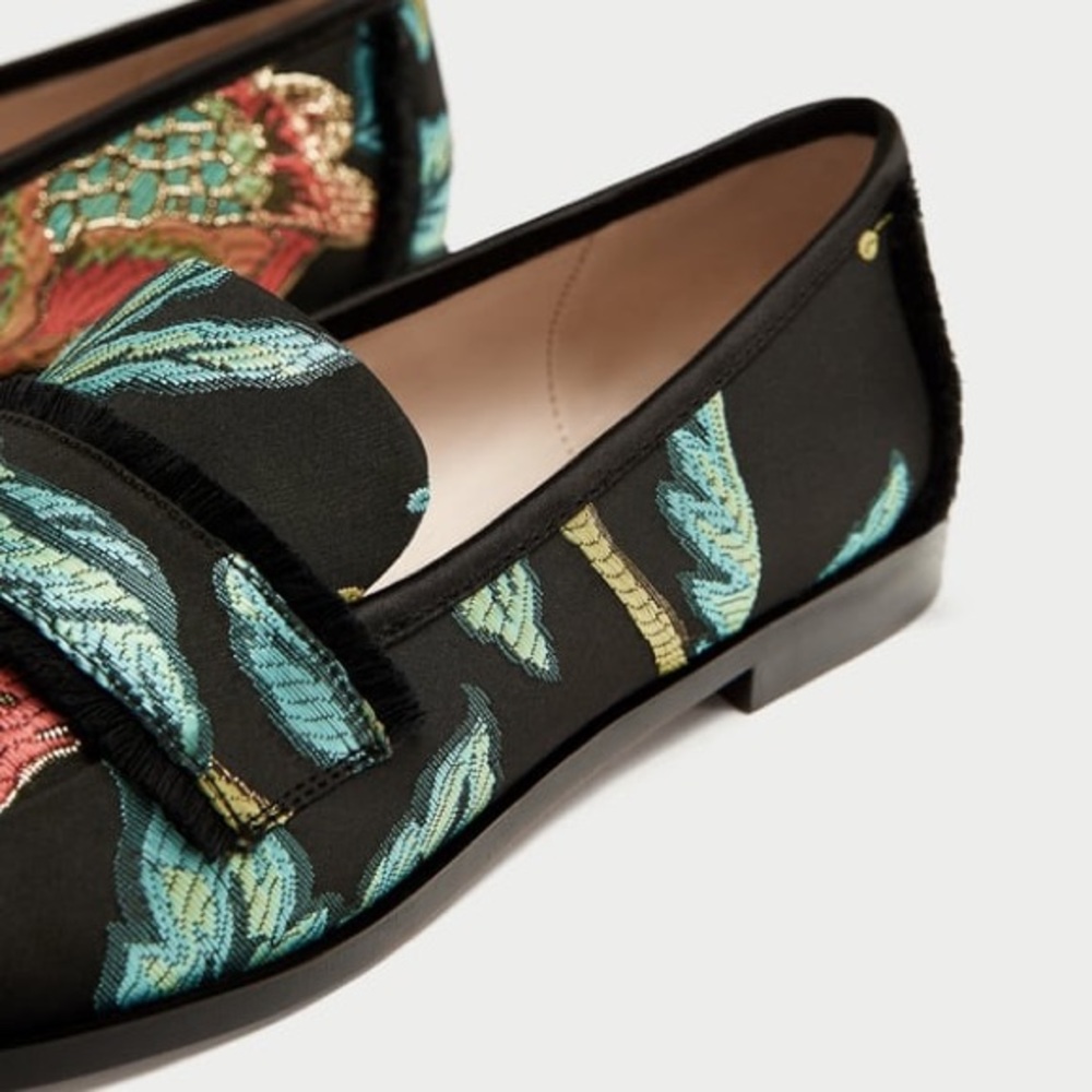 Zara Embroidered Frayed Jacquard Loafers Flats - Picture 3 of 5